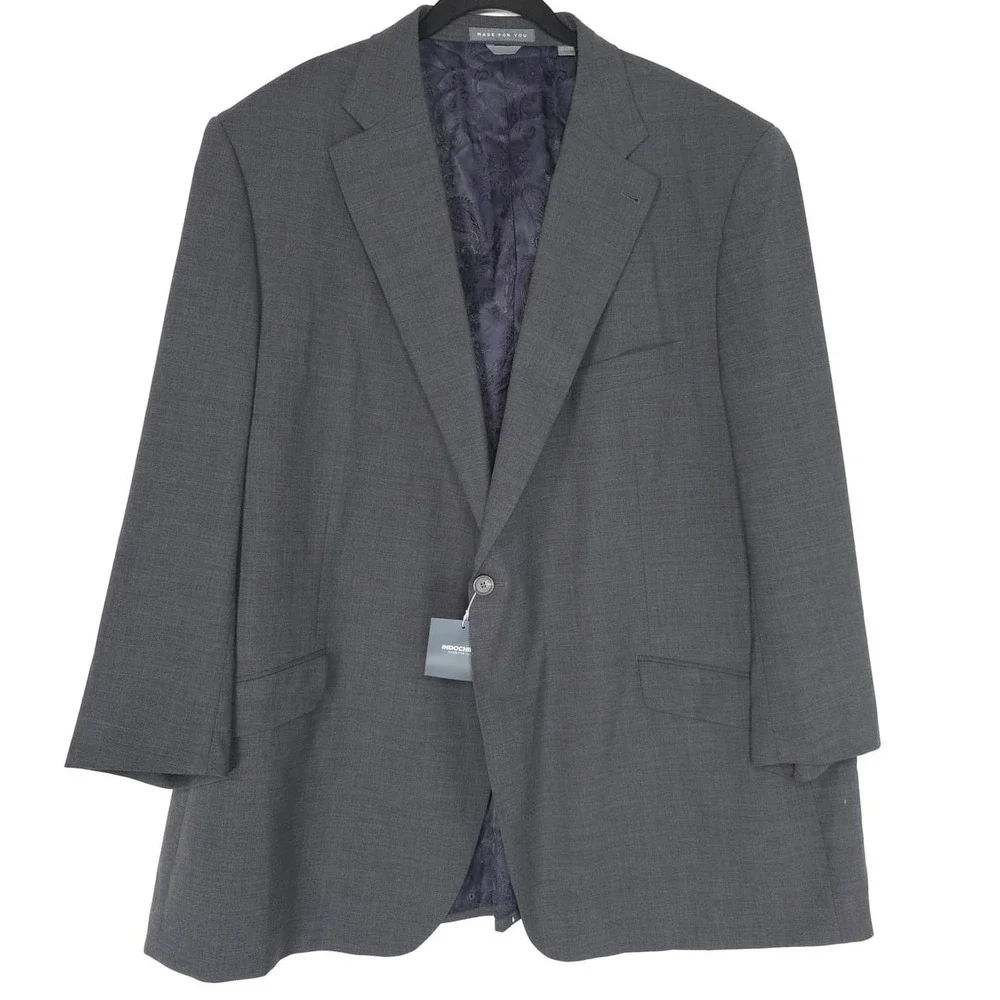 INDOCHINO New Men's Blazer Sport Coat LARGE Gray Wool Made for you APQ Jacket 52